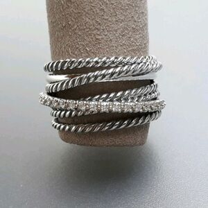 💥DAVID YURMAN STERLING CROSSOVER RING WITH DIAMONDS💥
